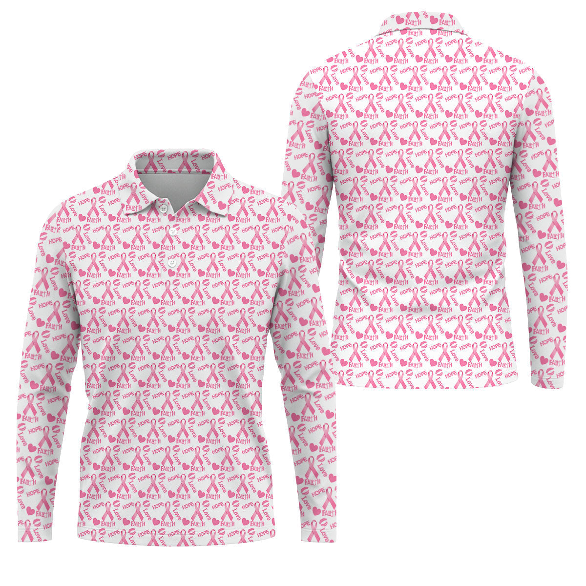 Hope Love Faith Pink Ribbon Breast Cancer Golf Shirt, Men's Golf Shirt, Mens Golf Apparel