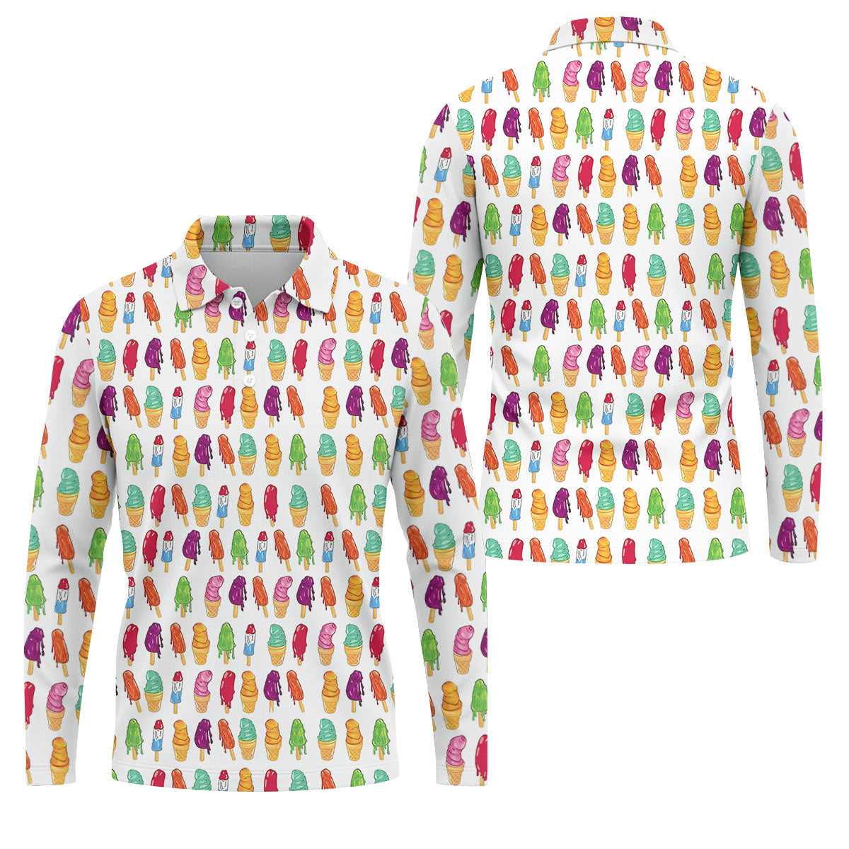 Colorful Ice Cream Pattern Golf Polo Shirt, Men's Golf Shirt, Golf Apparel For Men