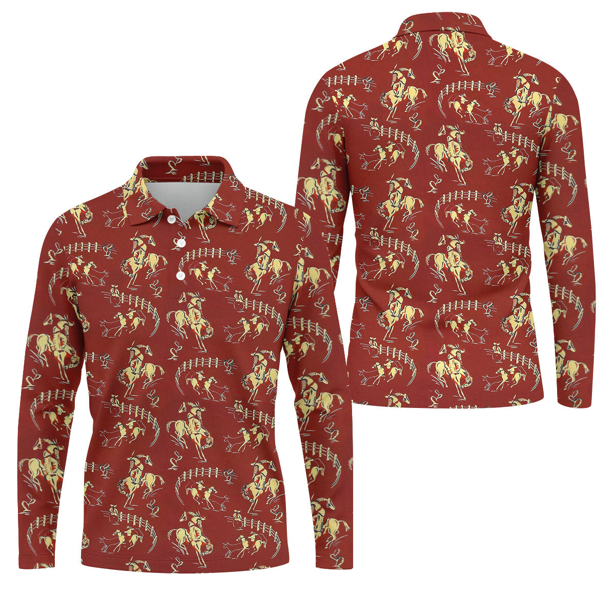 Vintage Rodeo Cowboy Pattern Golf Polo Shirt, Mens Golf Apparel, Hawaiian Golf Shirt