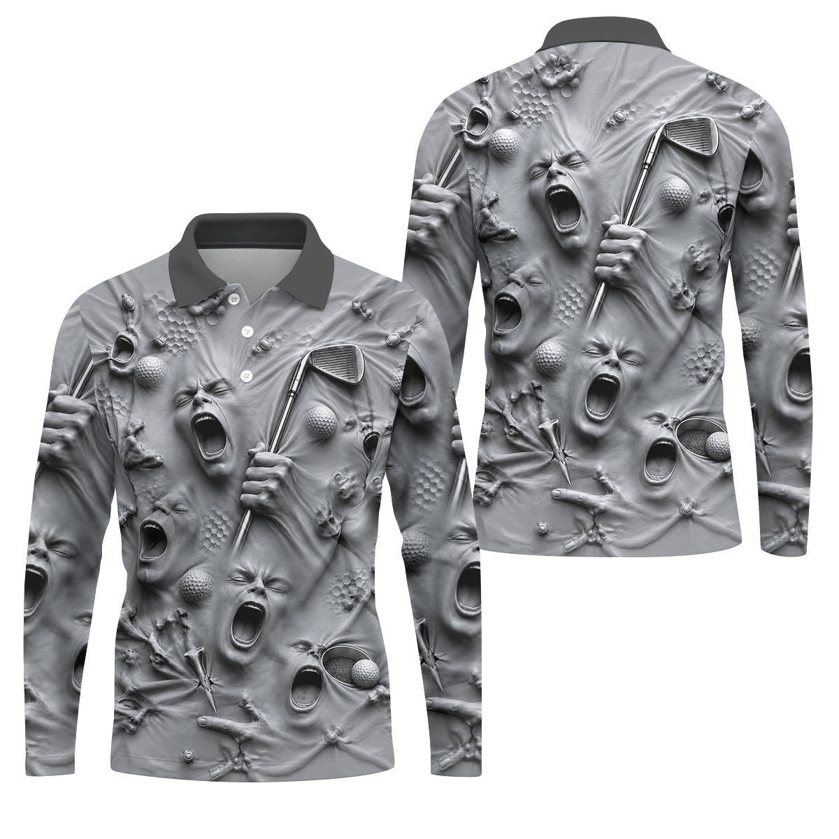 Screaming Face Halloween Golf Polo Shirt, Halloween Shirt For Men, Golf Shirts For Men