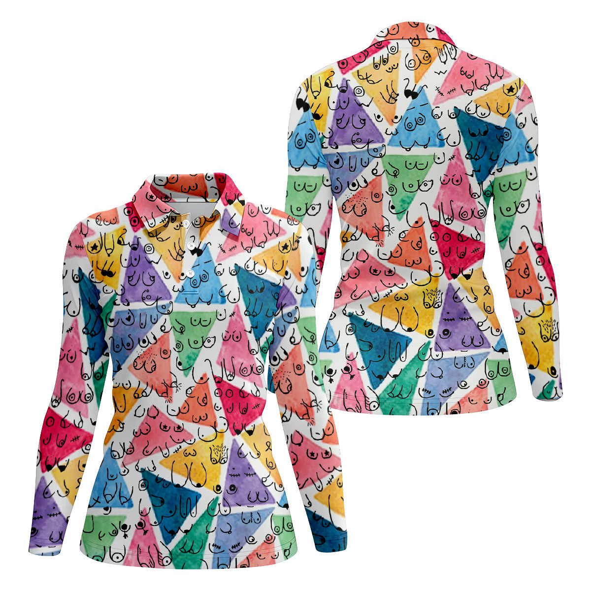 Multicolor Abstract Boob Pattern Golf Polo Shirt, Golf Tops For Women, Ladies Golf Shirt