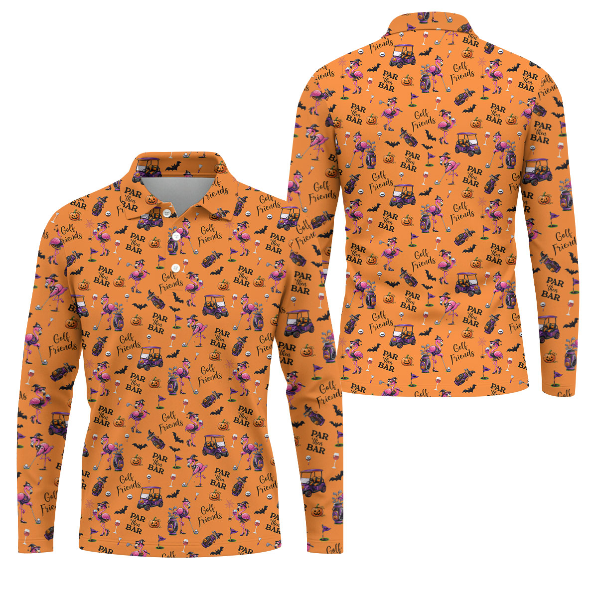 Orange Par Then Bar Flamingo Halloween Shirt, Golf Polo Shirts For Men, Printed Golf Shirts