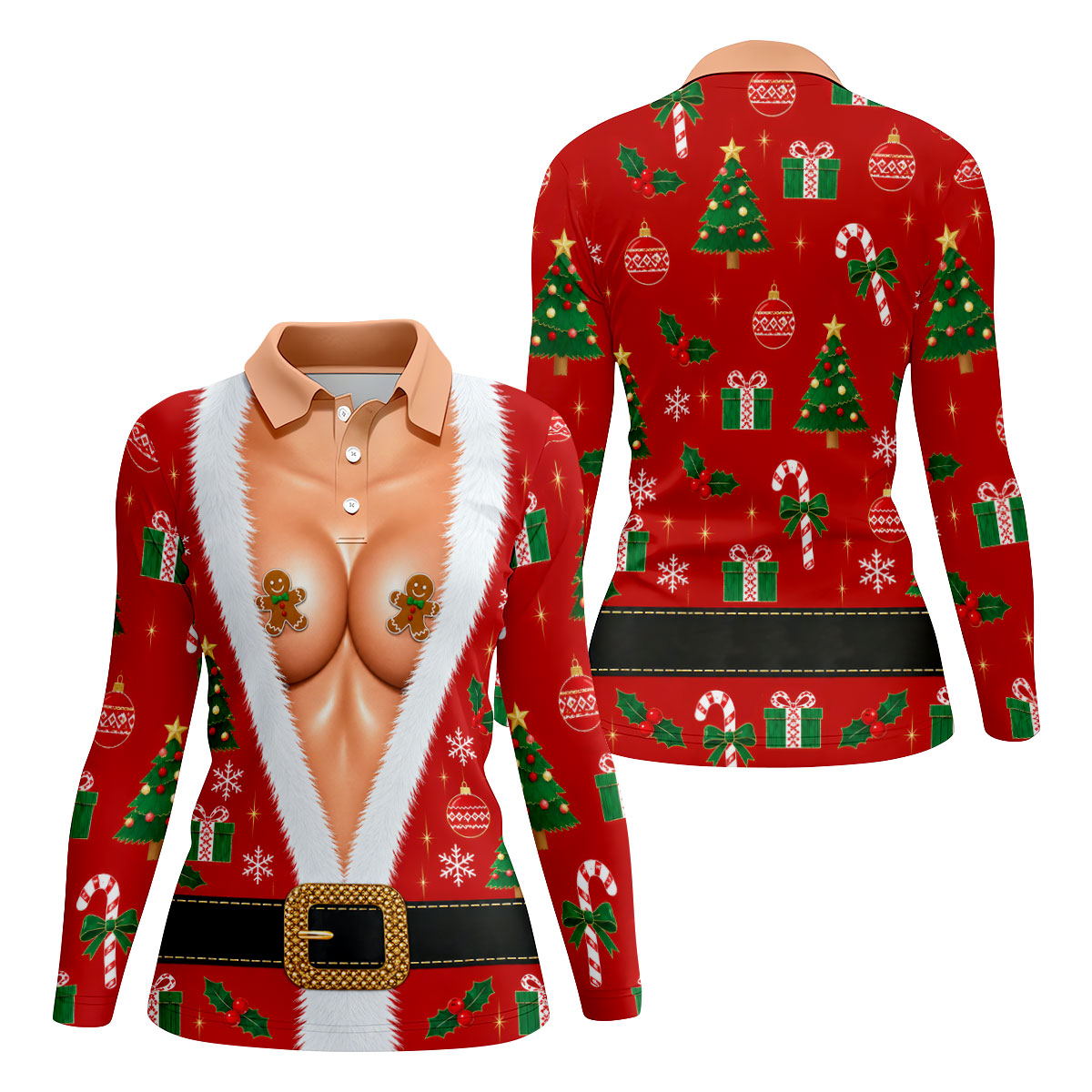 Gingerbread Costume Christmas Golf Shirt, Ladies Golf Shirt, Golf Tops For Women