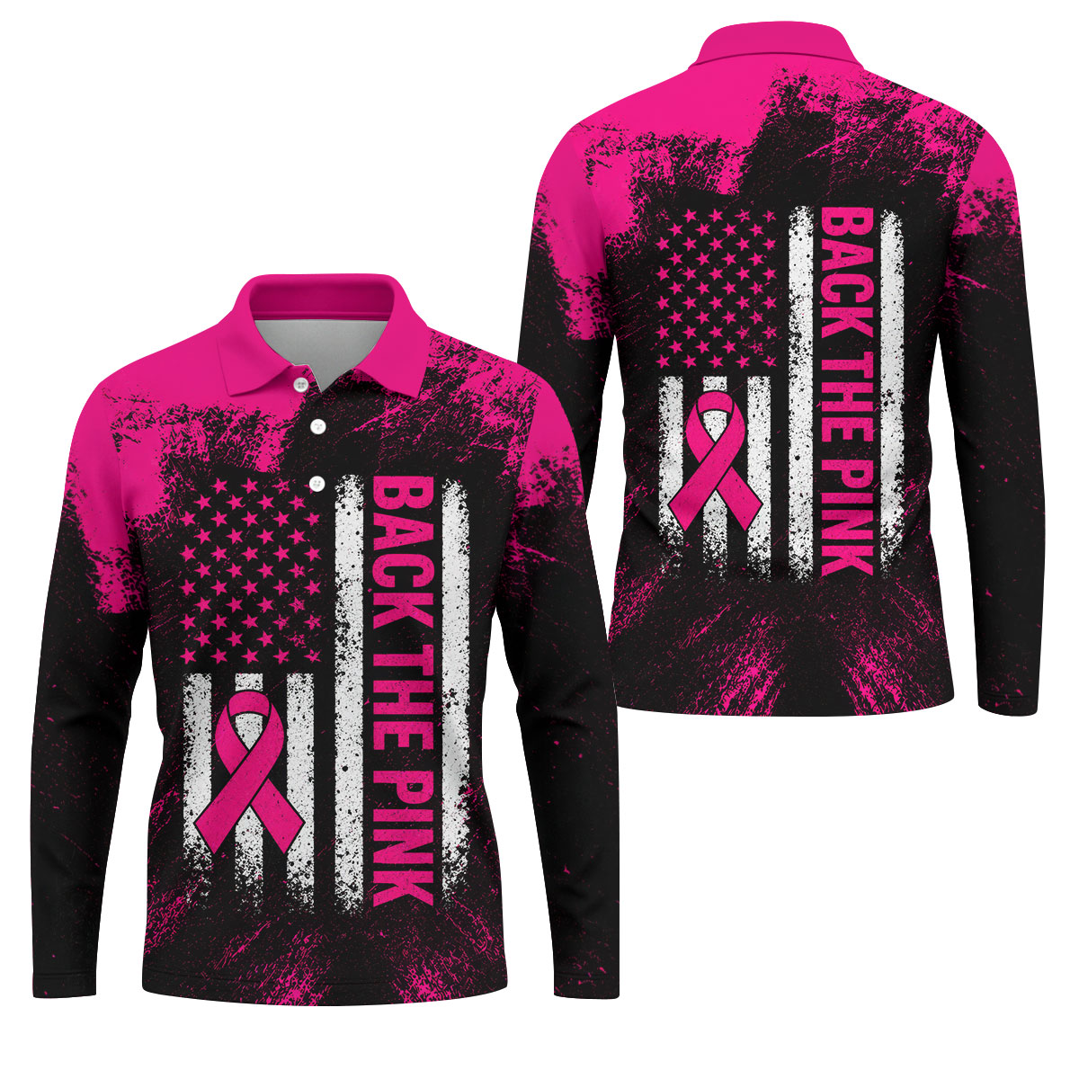 Back The Pink American Flag Breast Cancer Polo Shirt, Mens Golf Polo, Printed Golf Shirts