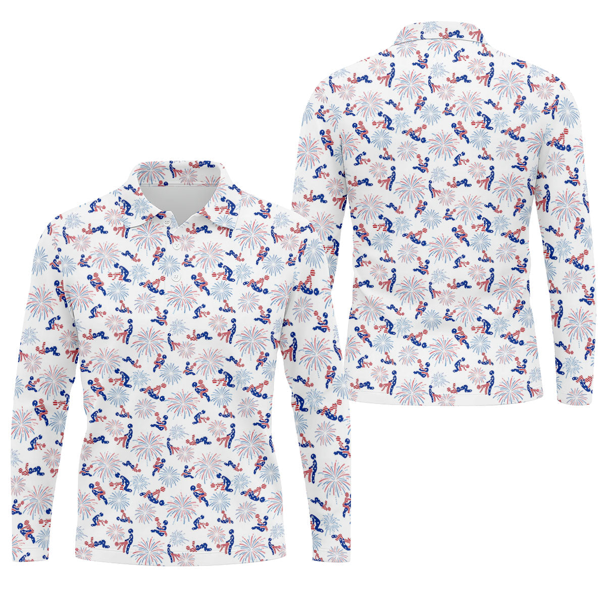 US Flag Pattern Naughty Couple Stick Figures Funny Golf Shirt, 250 Years Golf Shirts For Men