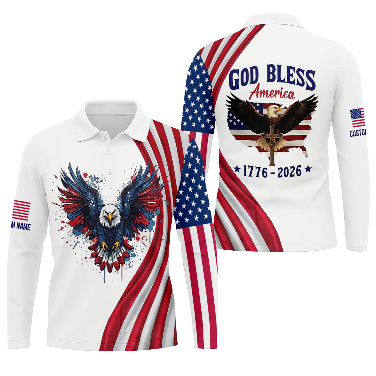 God Bless America 250 Years US Flag Golf Shirt, Patriotic 4th Of July Golf Shirts For Men