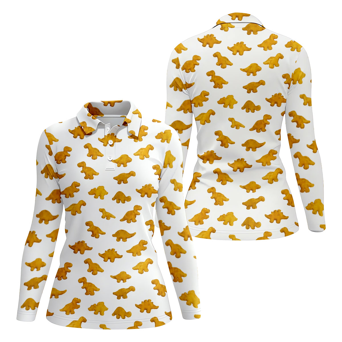 Cute Dinosaur Cookie Pattern Women's Golf Tops, Ladies Golf Shirts, Printed Golf Shirt