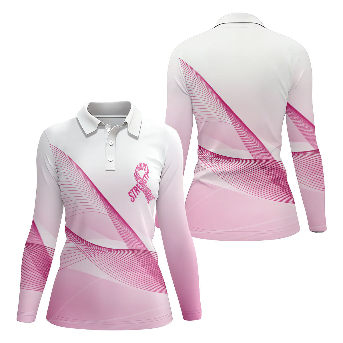 Hope Strength Courage Breast Cancer Polo Shirt, Golf Tops For Women, Printed Golf Shirt