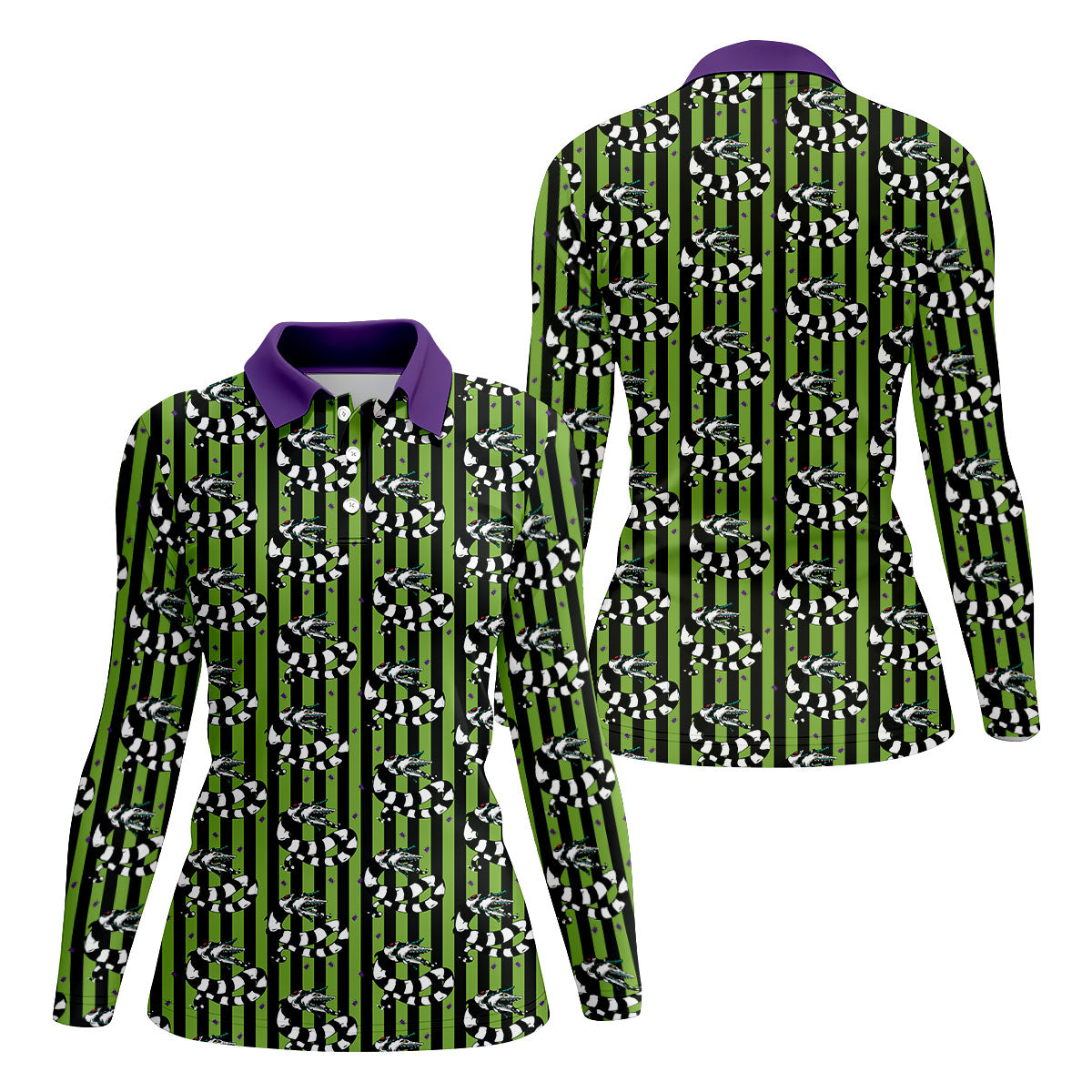 Beetle Stripe Snake Halloween Golf Polo Shirt for Women, Women's Golf Apparel, Ladies Golf Tops