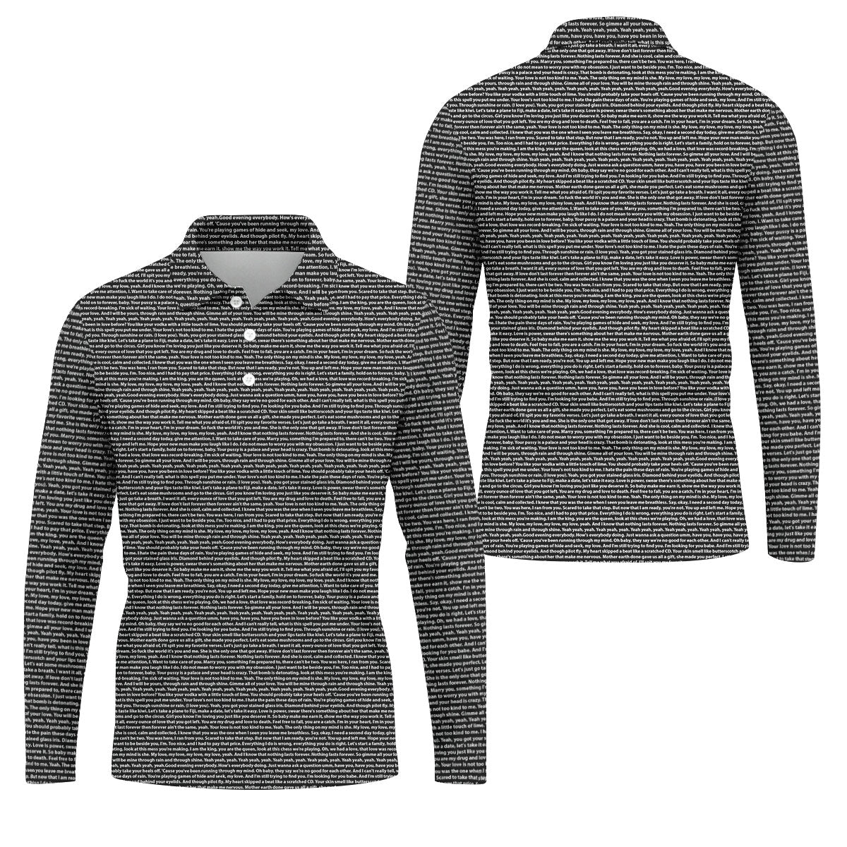 Black Text Pattern Golf Polo Shirt, Golf Shirts For Men, Printed Golf Shirts
