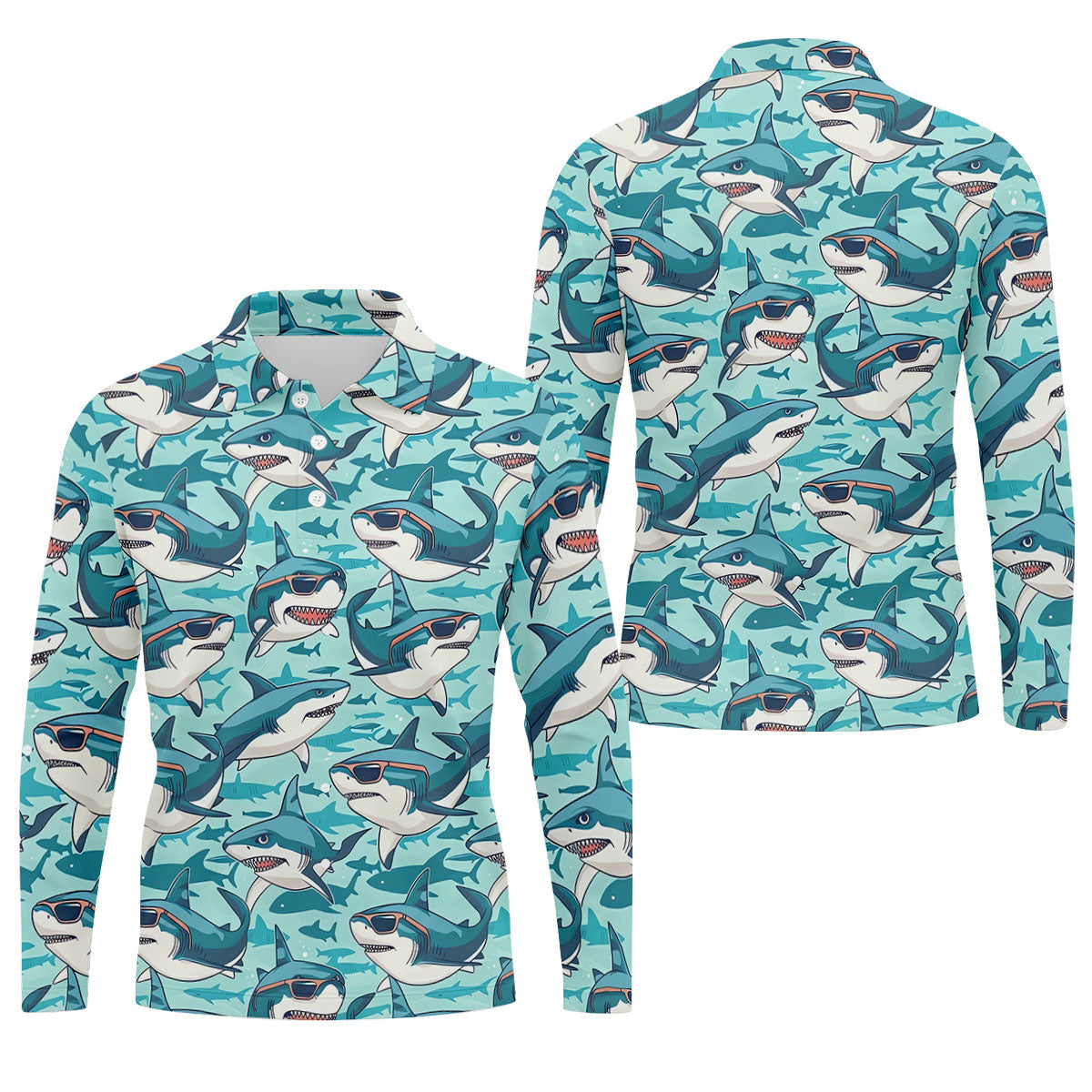 Animated Shark Hawaiian Golf Shirt, Men's Funny Golf Shirts, Golf Shirts For Men
