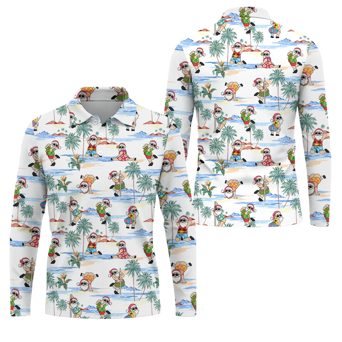 Beach Party Santa Christmas Golf Shirt, Men's Golf Shirt, Printed Golf Shirts, Hawaiian Golf Shirt