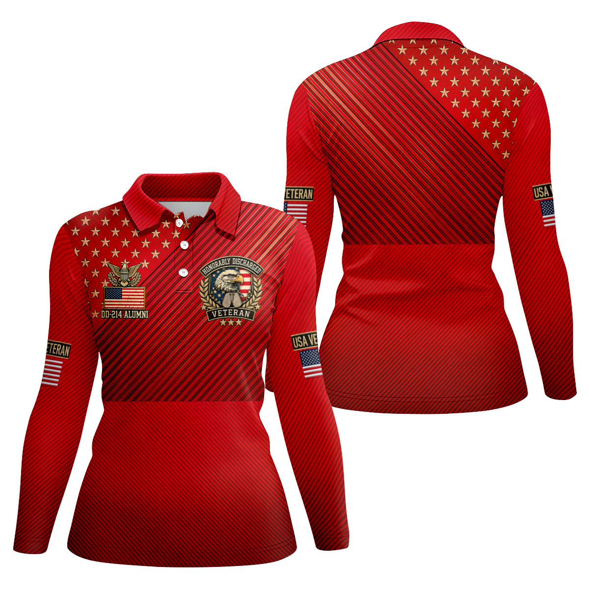 Veterans Day USA Eagle Emblem Polo Shirt, Golf Shirts For Women, Womens Golf Tops