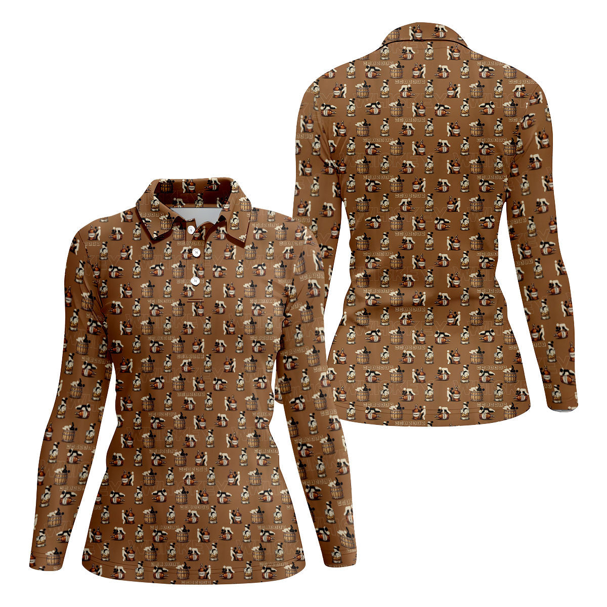 Brown Funny Whiskey Pattern Golf Polo Shirt, Ladies Golf Tops, Women's Golf Polo