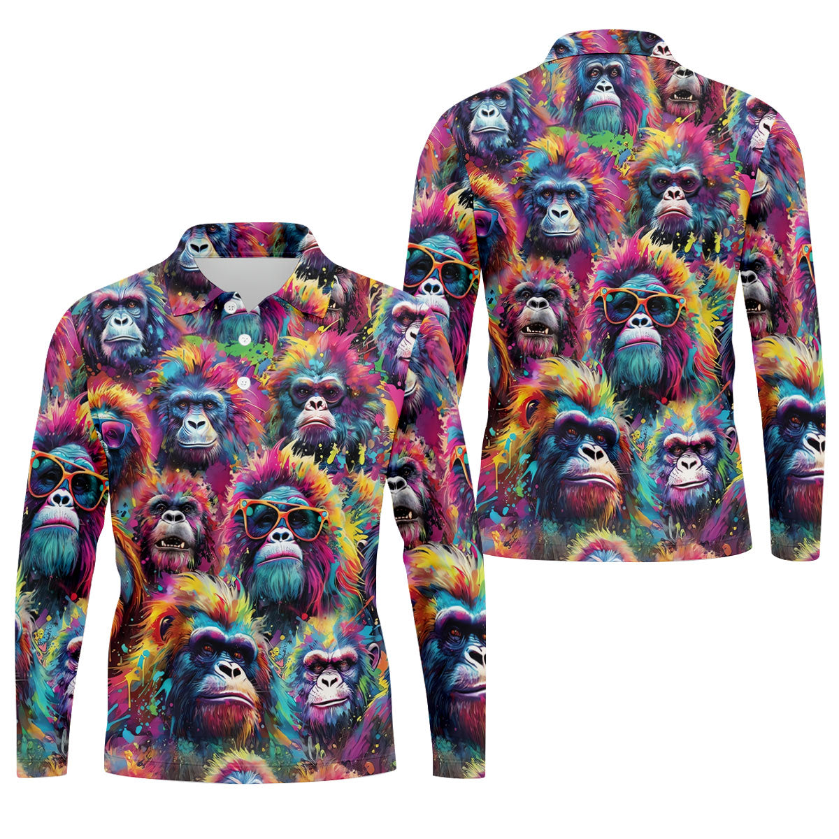 Street Art Style Cool Gorilla Hawaiian Golf Shirt, Tropical Theme Golf Shirts For Men