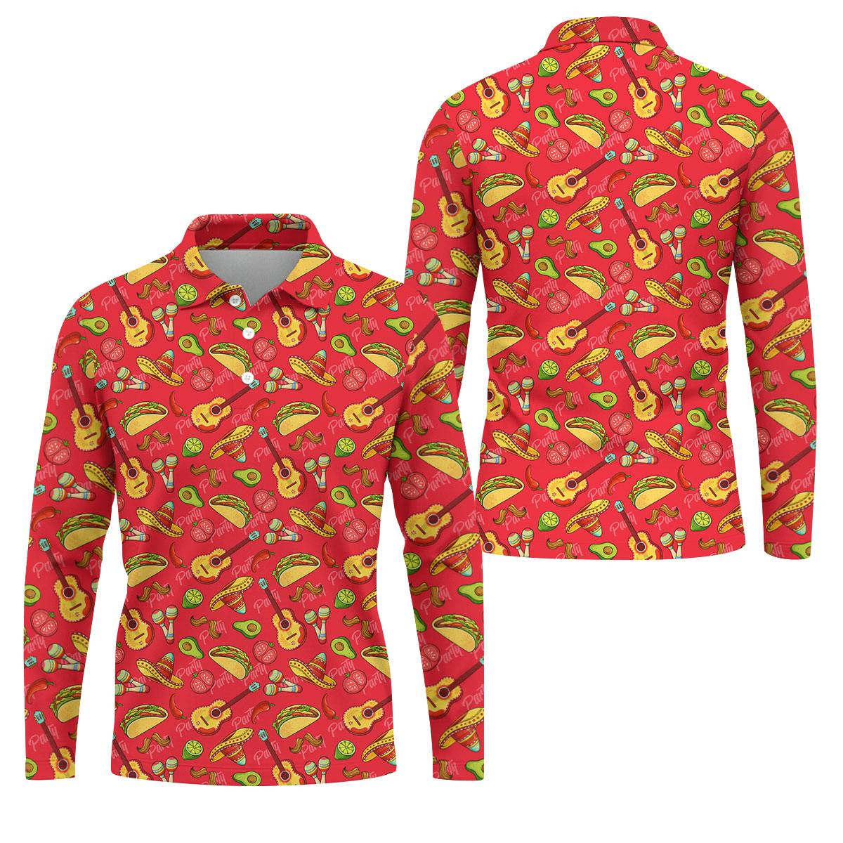 Mexican Party Seamless Pattern Red Golf Tops For Men, Cinco De Mayo Celebration Golf Shirts For Men