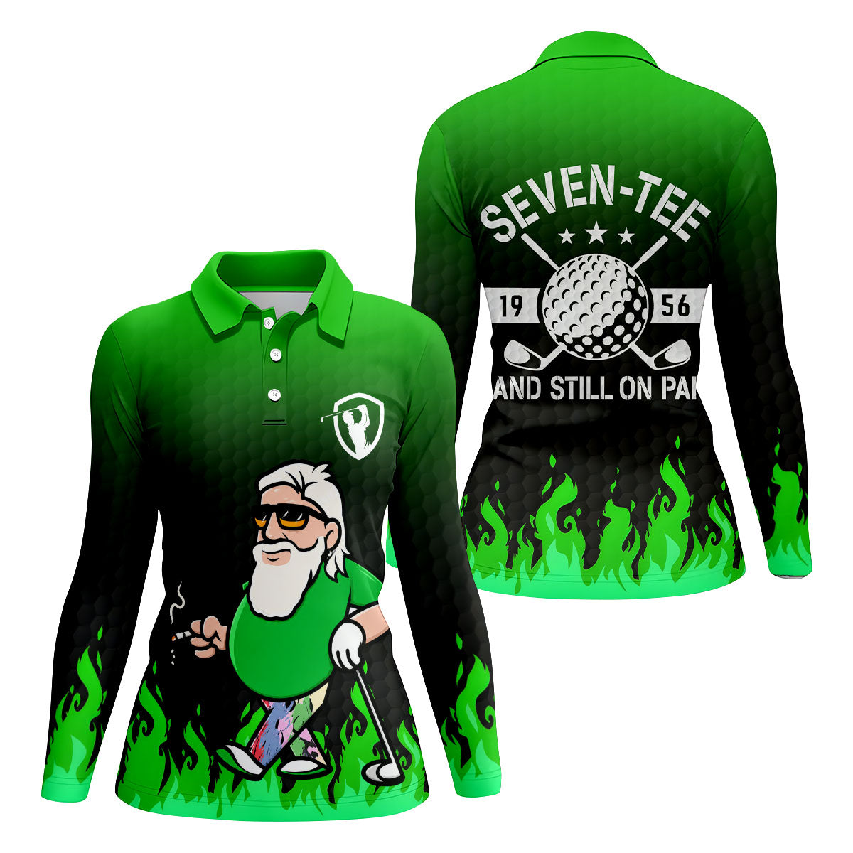 Cool Bearded Golfer Cartoon Women's Golf Tops, Golf Polo For Women, Women’s Golf Apparel