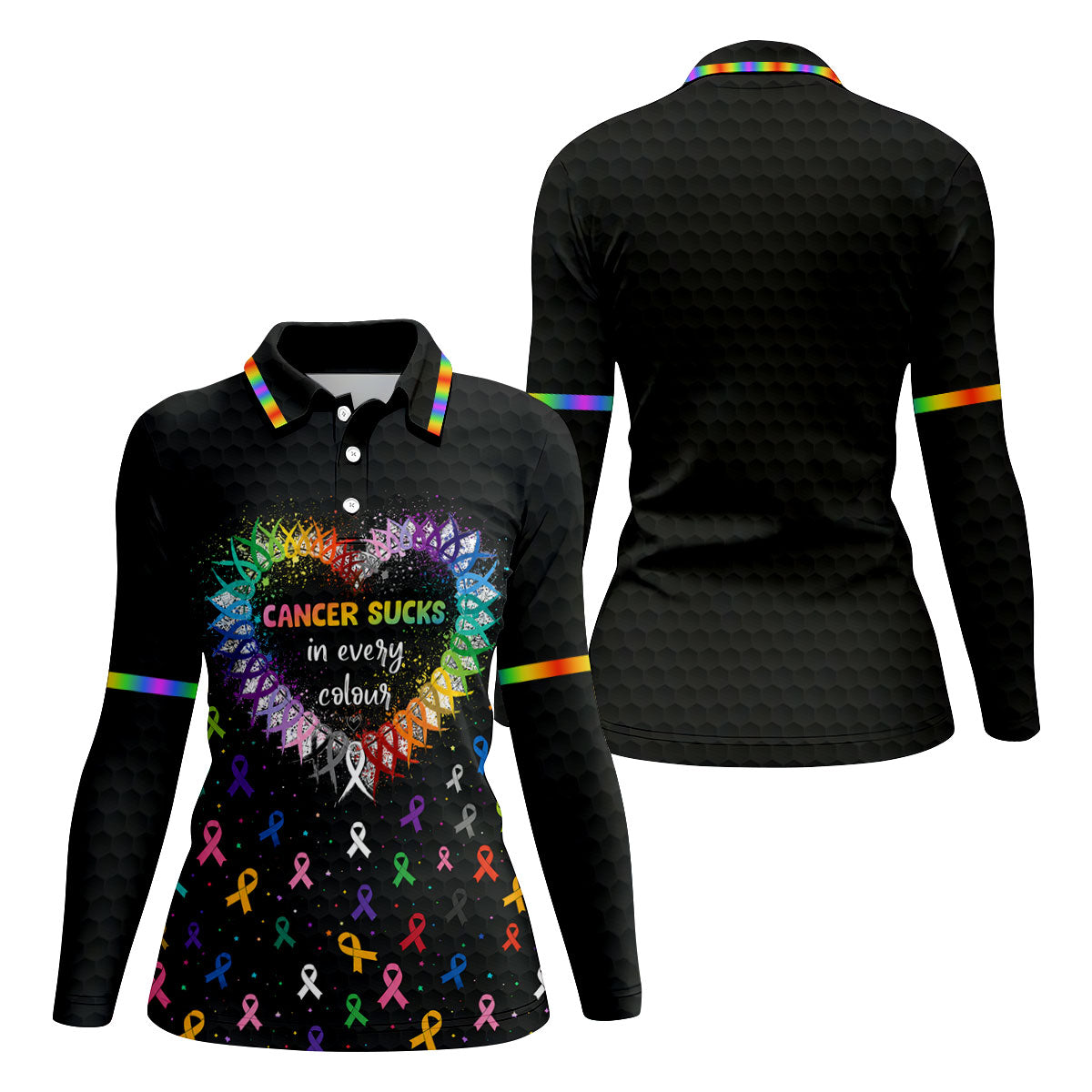 Cancer Sucks In Every Colour Awareness Ribbon Golf Polo Shirt, Golf Tops For Women