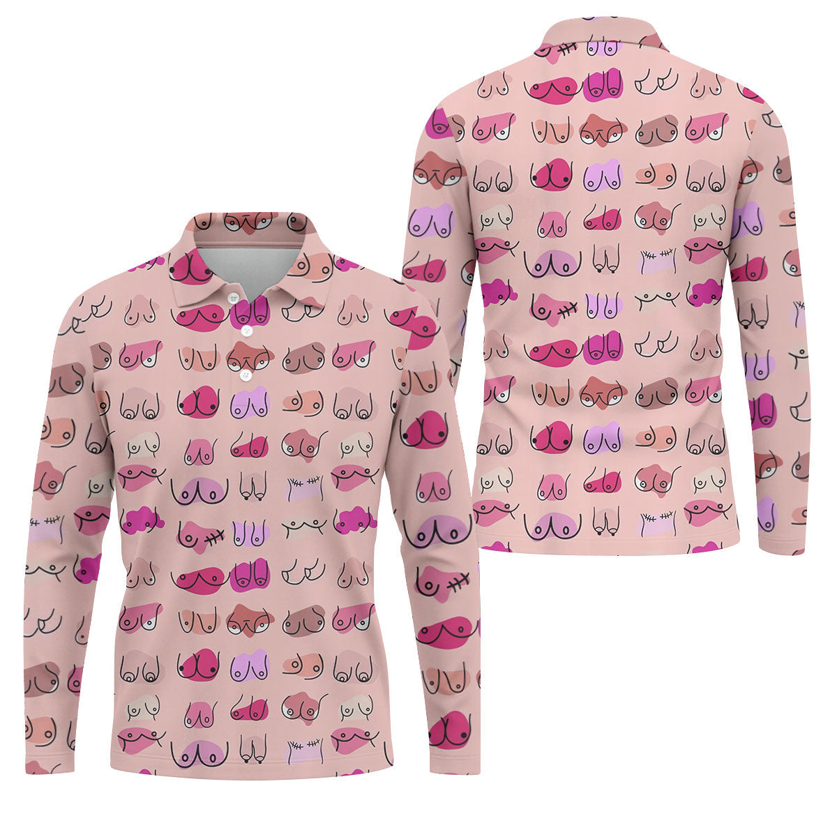 Pink Funny Boob Pattern Golf Polo Shirt, Men's Golf Shirts, Printed Golf Shirts