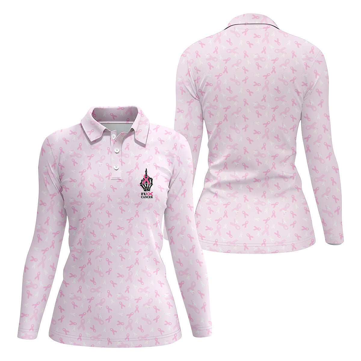 Fuck Cancer Skeleton Hand Breast Cancer Polo, Ladies Golf Shirts, Golf Tops For Women