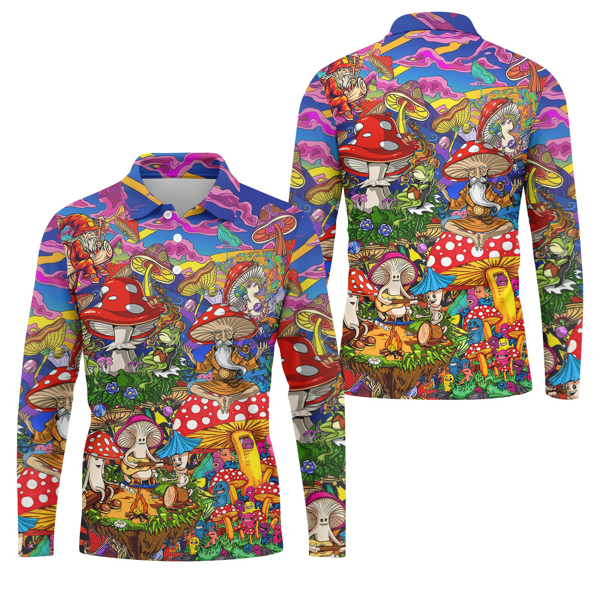 Psychedelic Mushroom Forest Fantasy Golf Polo, Hawaiian Golf Shirt, Golf Polo Shirts For Men