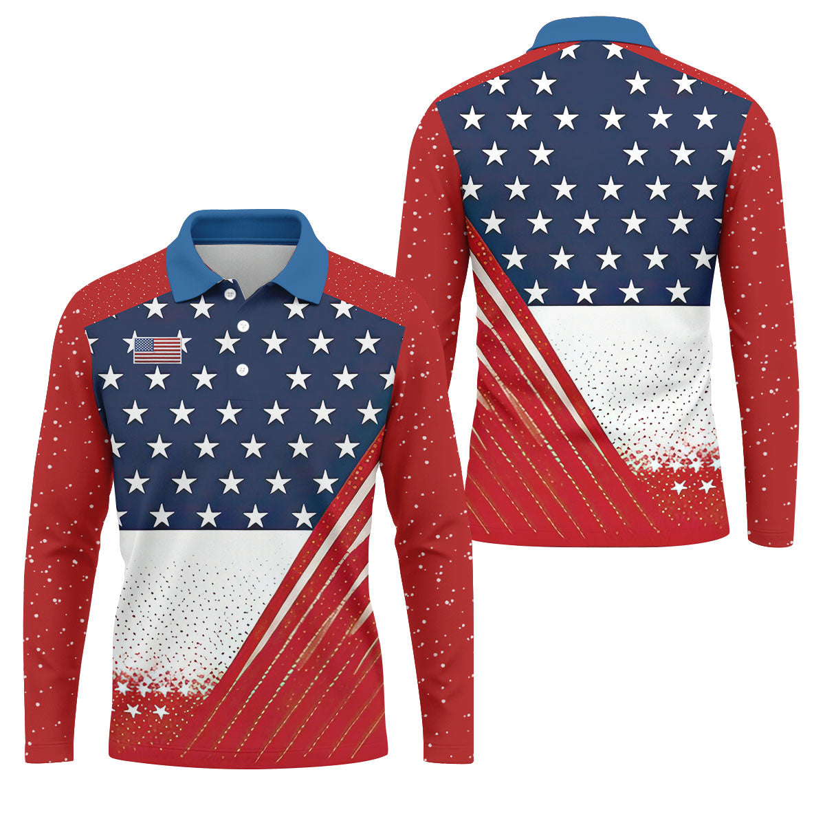 White Star Patriotic 4th Of July American Flag Golf Polo Shirt, Patriotic Golf Shirt, Golf Shirts For Men