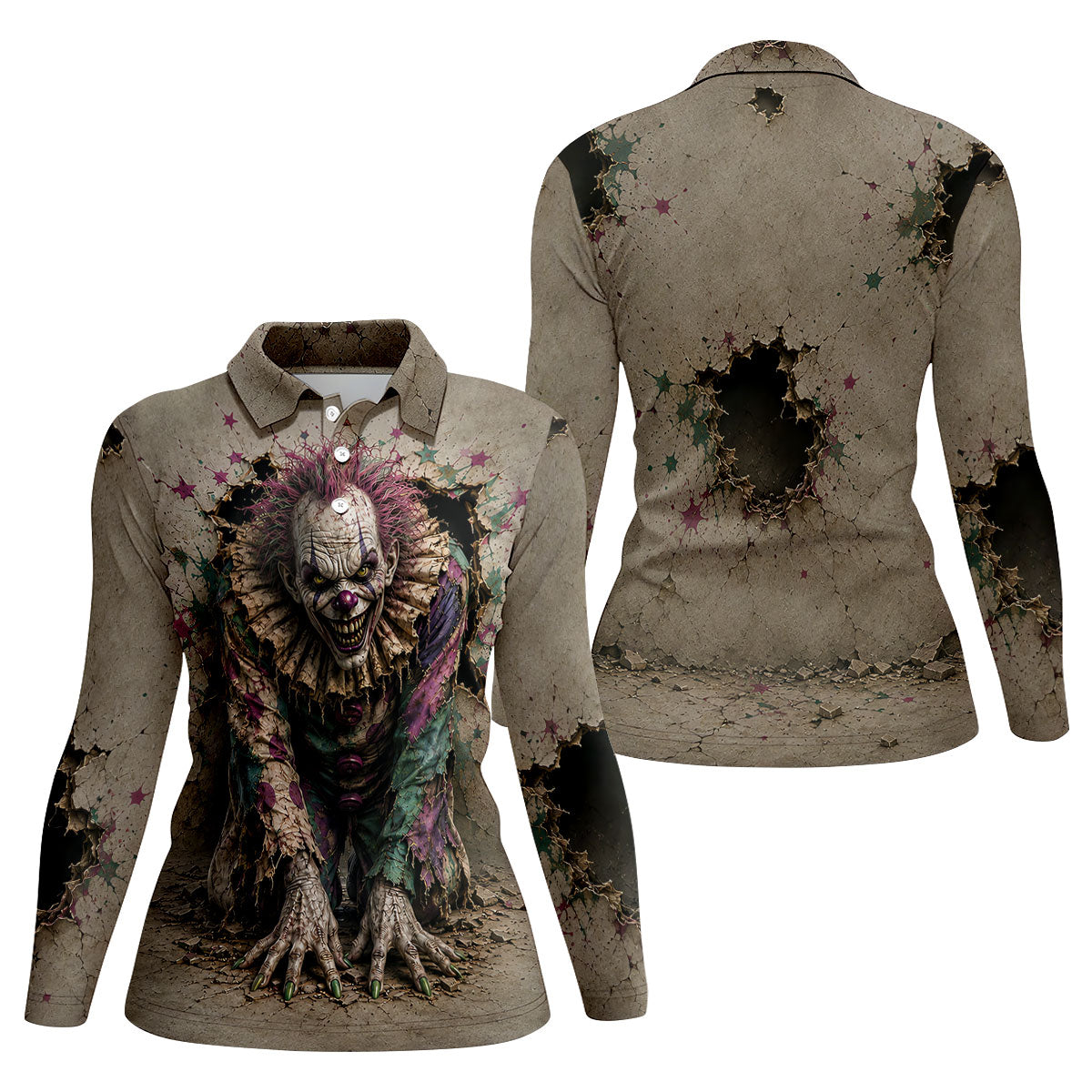 Halloween Purple Horror Character Golf Shirt, Women's Golf Apparel, Printed Golf Shirt