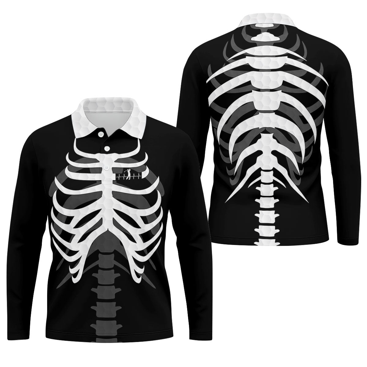 X-Ray Skeleton Rib Cage Halloween Golf Polo Shirt, Mens Golf Polo, Mens Golf Shirts
