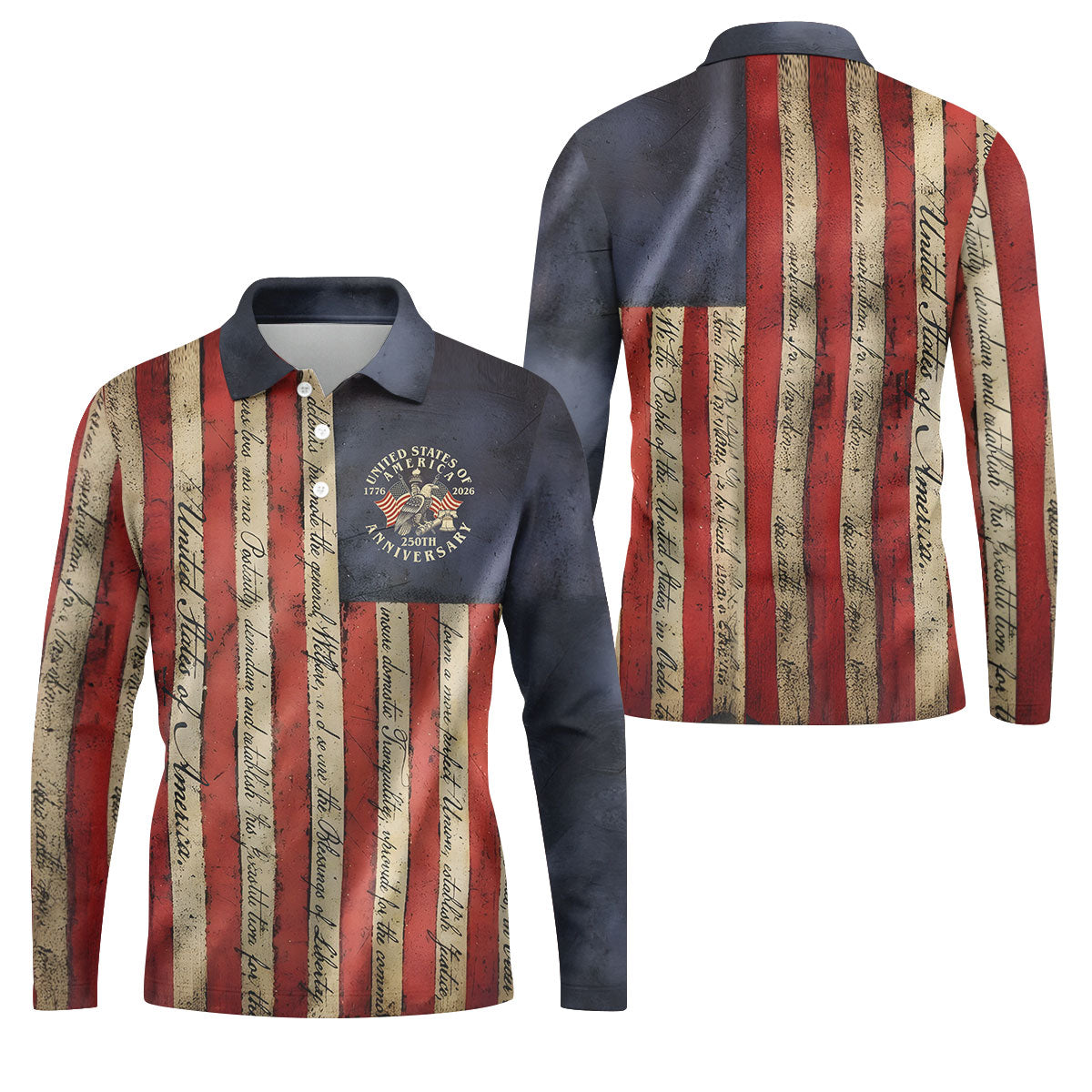 USA 250th Anniversary Distressed Flag Patriotic Golf Shirt, 4th Of July Golf Shirts For Men
