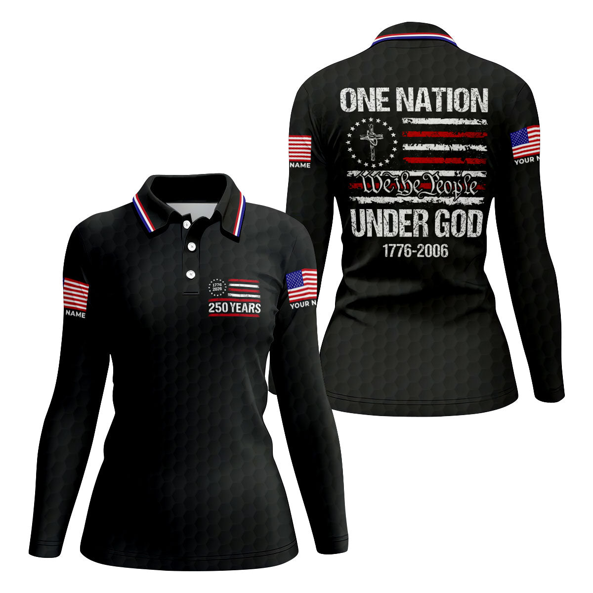 One Nation Under God We The People Black Golf Shirt, 250 Years 4th Of July Golf Shirt For Women