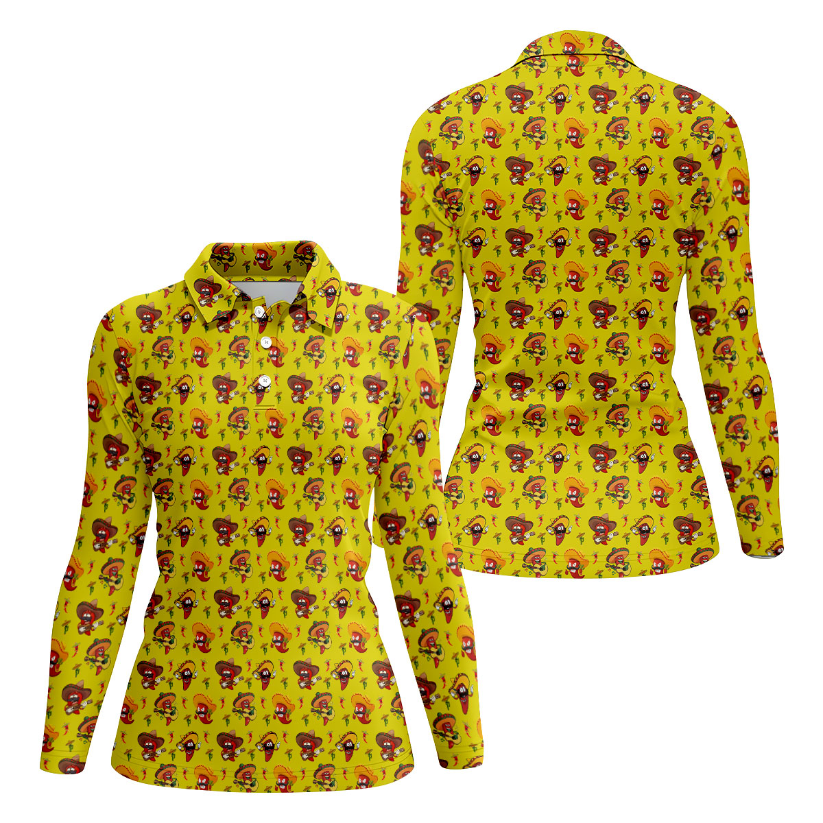 Cartoon Chili Pepper Mexican Sombrero Cinco De Mayo Celebration Fiesta Themed Golf Shirt For Women
