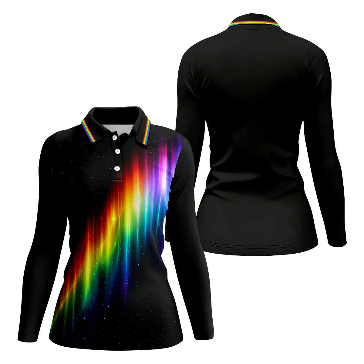 Rainbow Galaxy LGBT Support Gradient Ladies Golf Tops, Pride Month Golf Shirt For Women