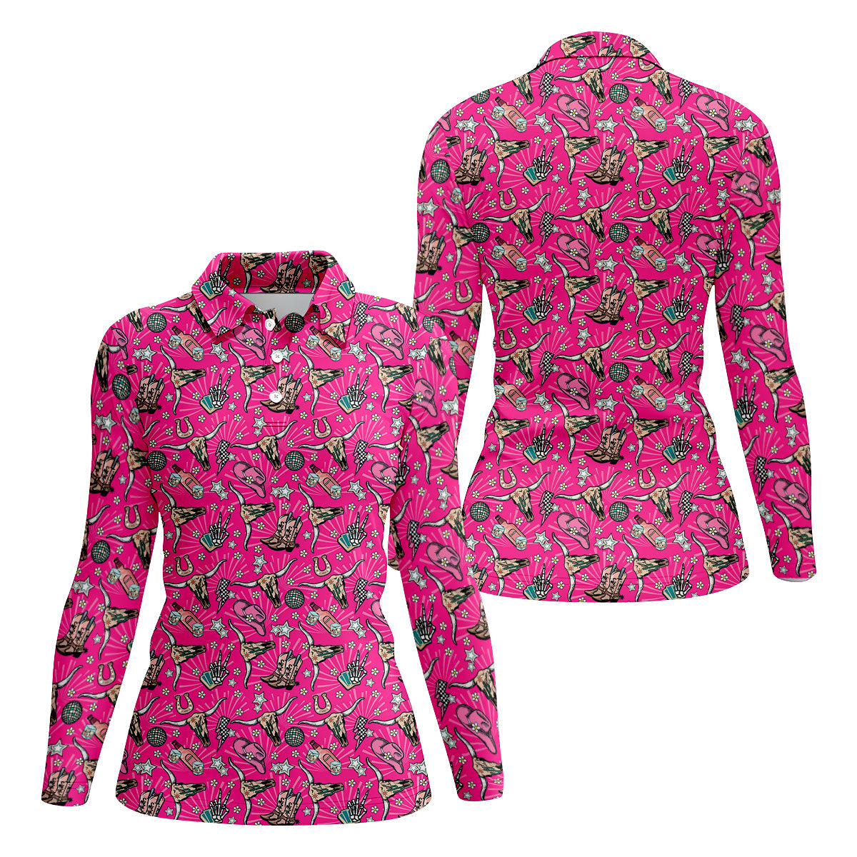 Pink Western Cowgirl Pattern Golf Polo Shirt, Ladies Golf Shirt, Hawaiian Golf Shirt