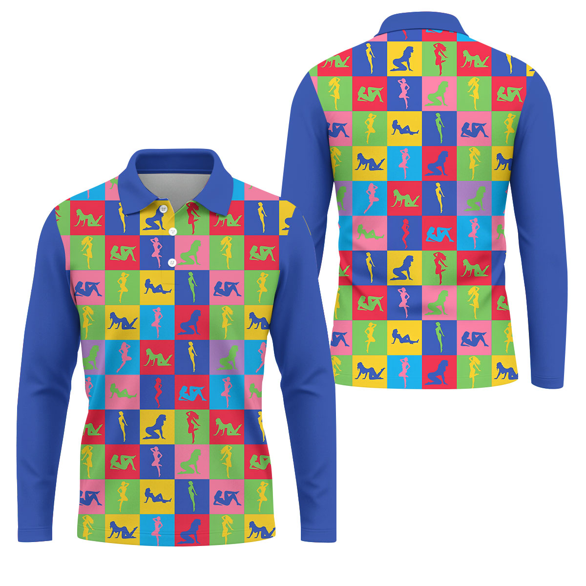 Colorful Pin Up Silhouette Pop Art Golf Polo Shirt, Men's Golf Shirt, Golf Shirts For Men