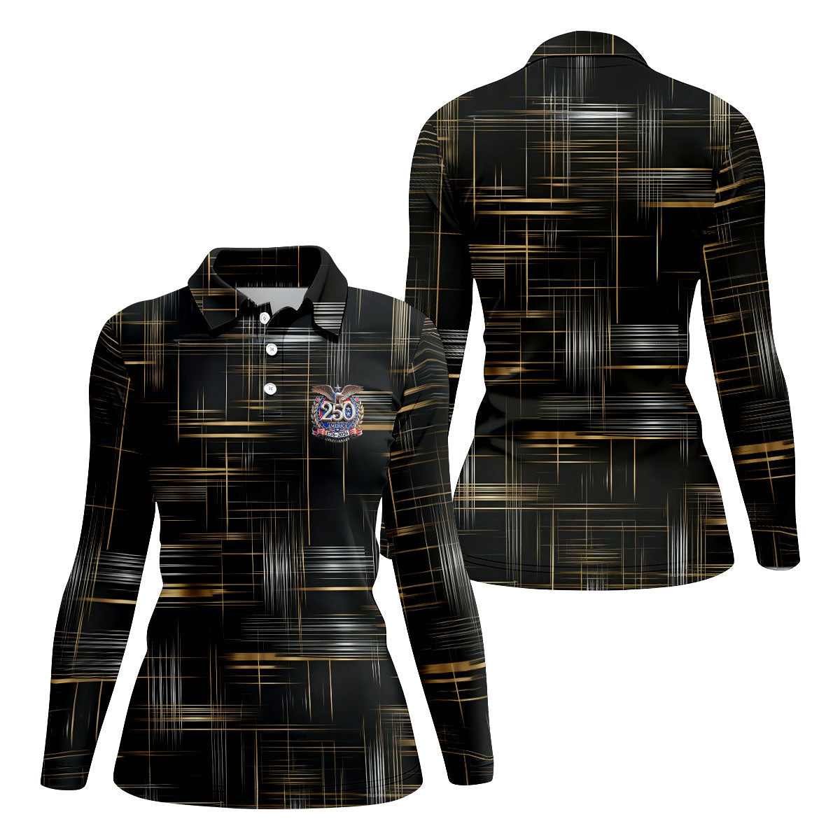 Gold And Silver Grid Pattern Patriotic 4th Of July Golf Shirt, 250 Years Golf Shirt For Women