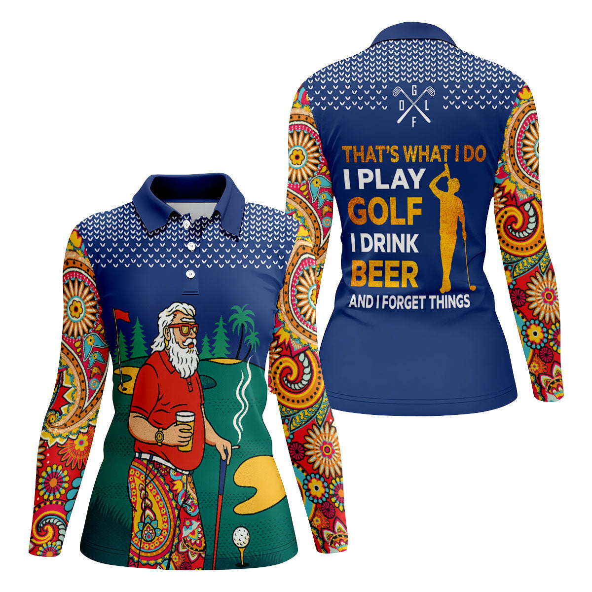 Vintage Bearded Golfer With Paisley Pants Golf Polo Shirt, Women’s Golf Polo, Golf Tops For Women