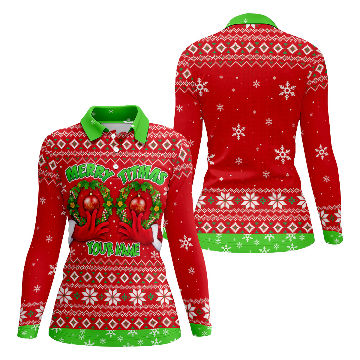 Custom Name Merry Titmas Polo Shirt, Christmas Golf Shirt For Women, Womens Golf Tops