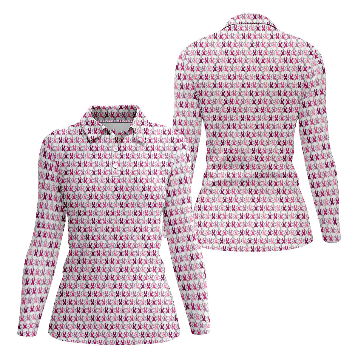 Middle Finger Pink Ribbon Breast Cancer Golf Shirt, Women’s Golf Polo, Ladies Golf Shirts