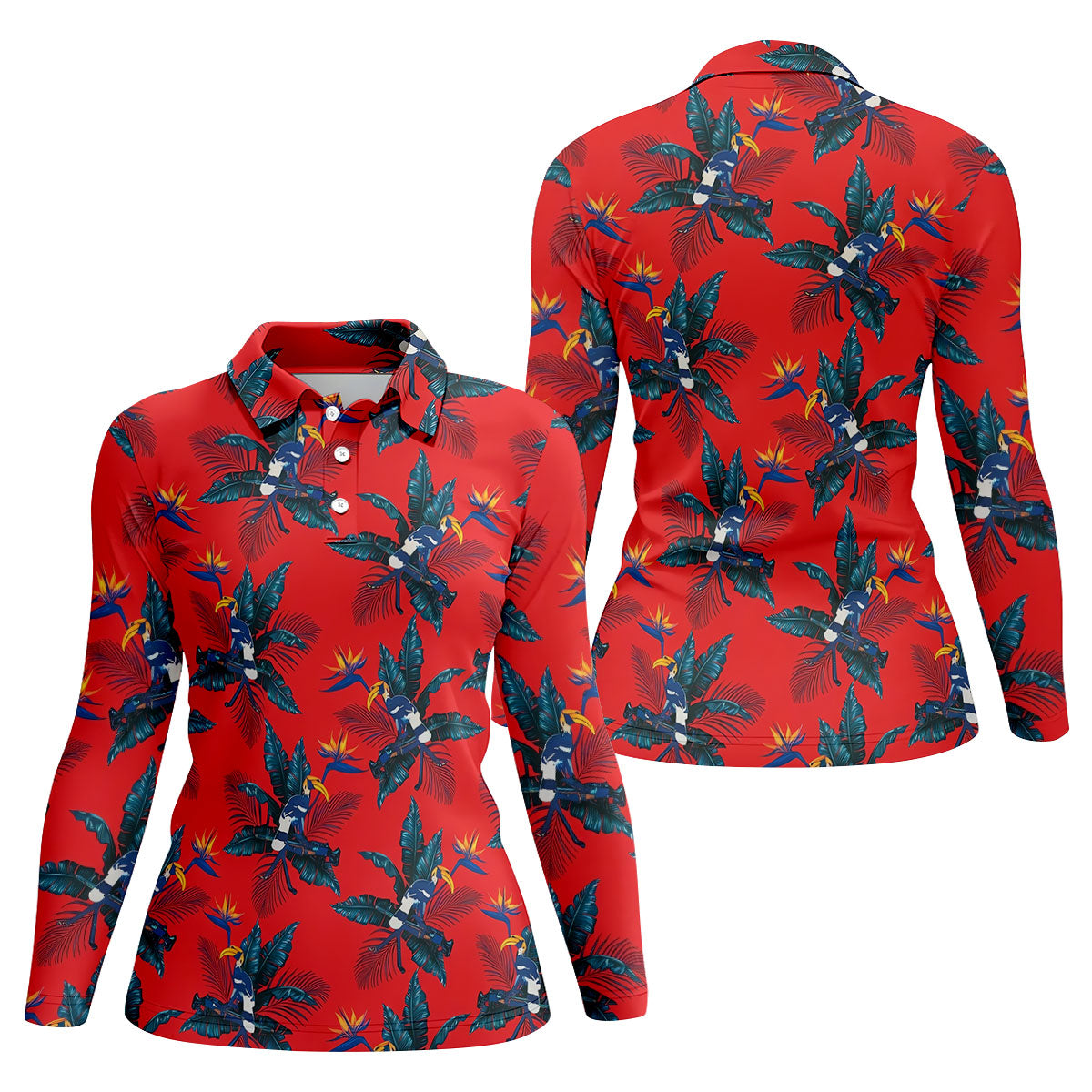 Tropical Toucan Bird Of Paradise Flower Hawaiian Golf Shirt, Summer Vibe Golf Shirt For Women