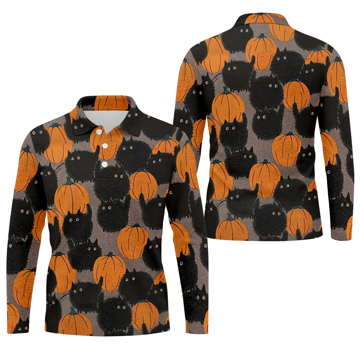 Black Cat Pumpkin Halloween Golf Polo Shirt, Mens Golf Apparel, Golf Shirts For Men
