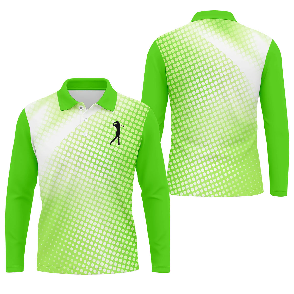 Green White Gradient Polka Dot Golf Shirt, Polo Shirts For Men, Golf Shirts For Men