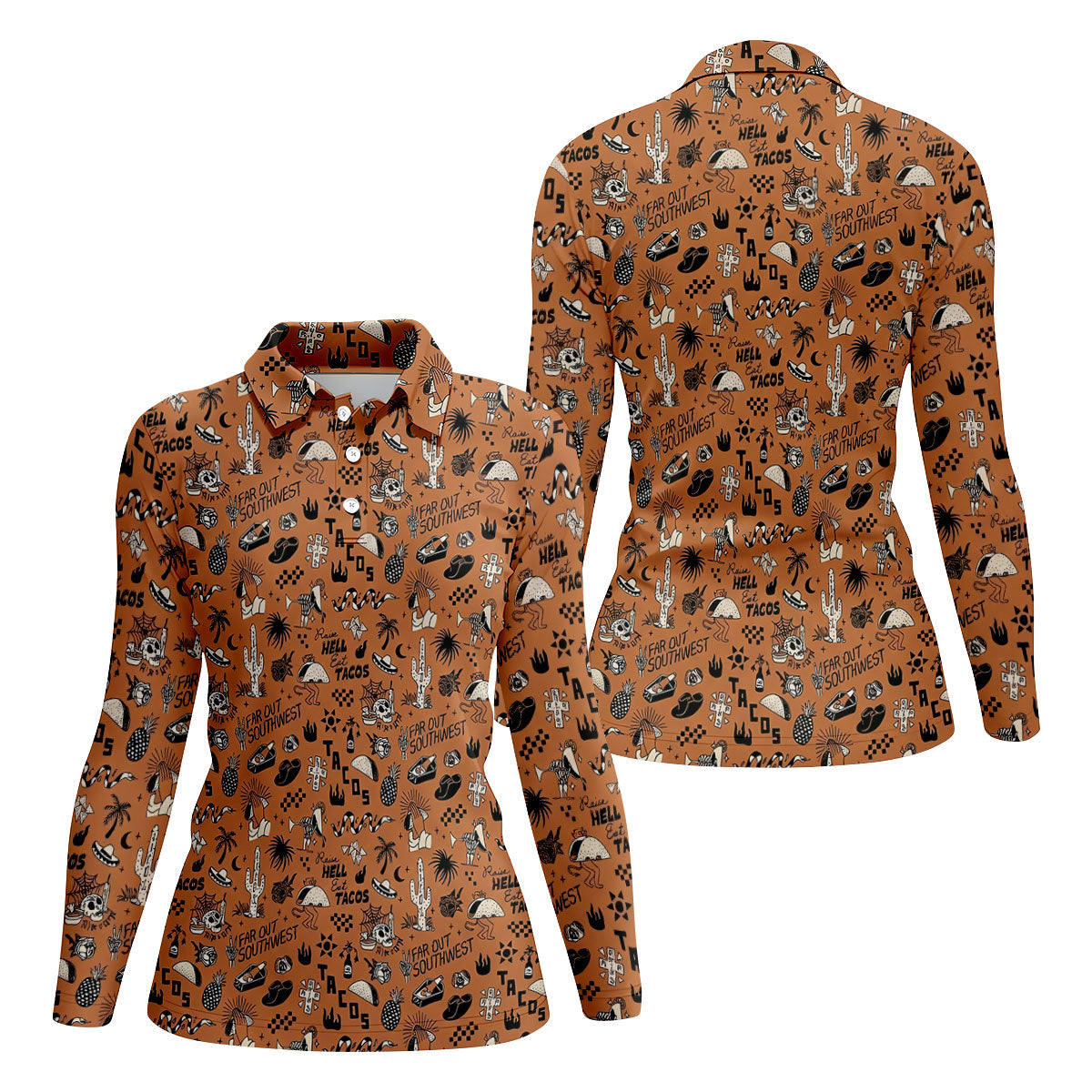 Southwest Desert Taco Skull Pattern Hawaiian Golf Shirt, Golf Shirts For Men, Mens Polo Shirts