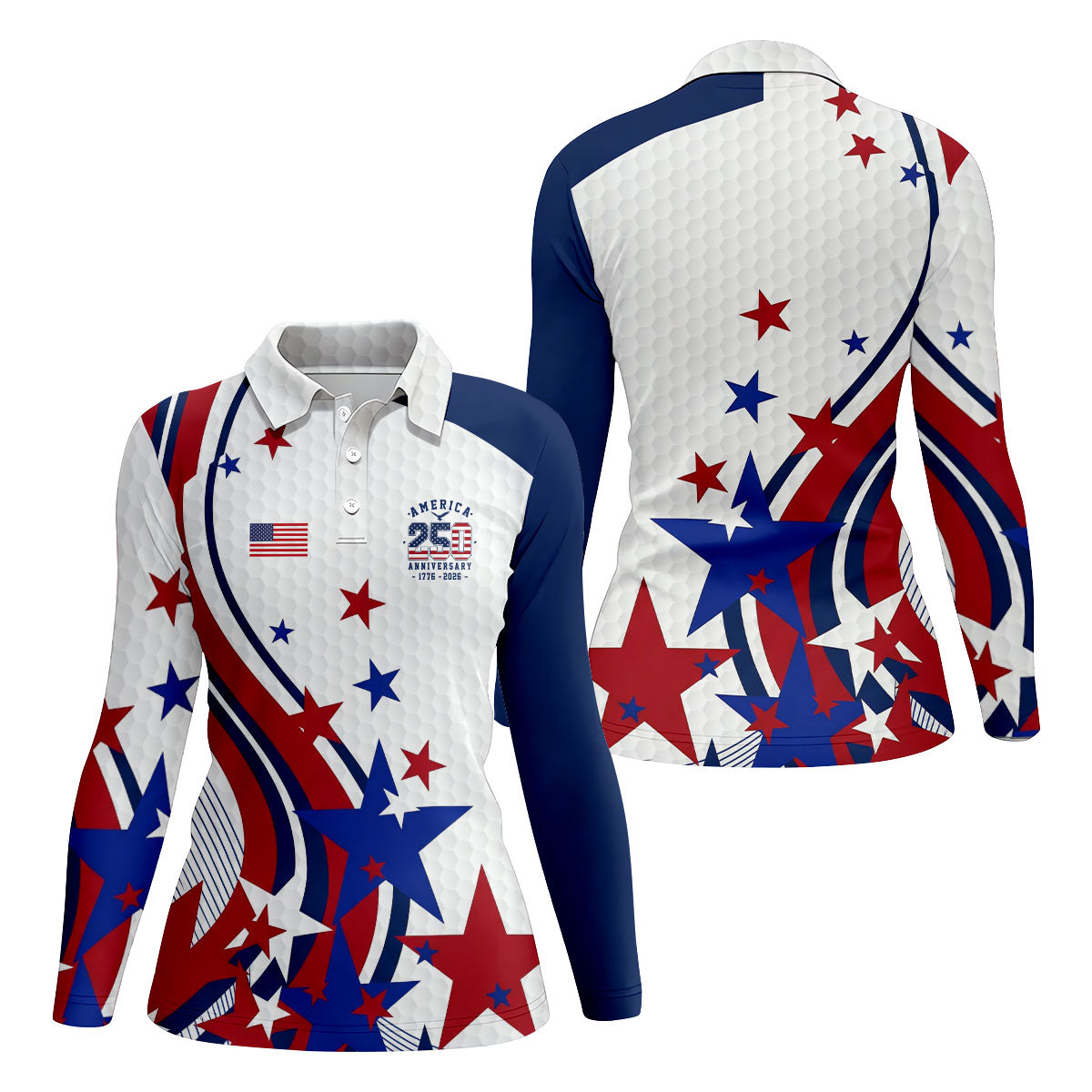 Red White Blue Stars And Stripes Patriotic 4th Of July Golf Shirt, 250 Years Golf Shirt For Women