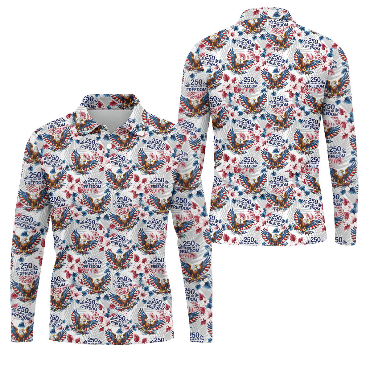 250 Years Of Freedom US Bald Eagle Tropical Theme Golf Tops For Men, Patriotic 4th Of July Golf Shirts For Men