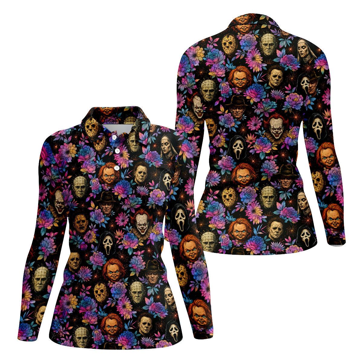 Floral Horror Character Halloween Golf Shirt, Golf Shirts For Women, Women's Golf Apparel