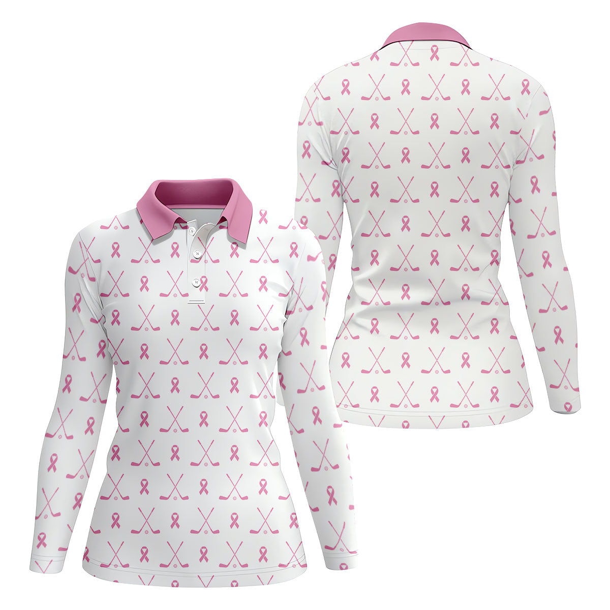 Pink Ribbon Golf Clubs Breast Cancer Polo Shirt, Golf Polo For Women, Ladies Golf Top
