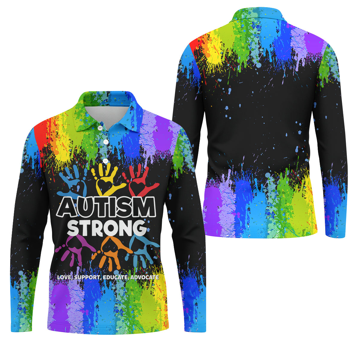 Autism Strong Rainbow Paint Splatter Golf Tops For Men, Autism Awareness Colors Golf Shirts For Men
