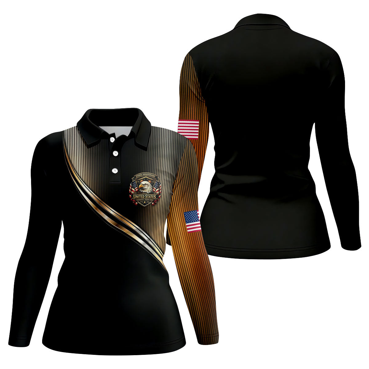 250th Anniversary Metallic Looking Patriotic Golf Shirt, 4th Of July Golf Shirt For Women