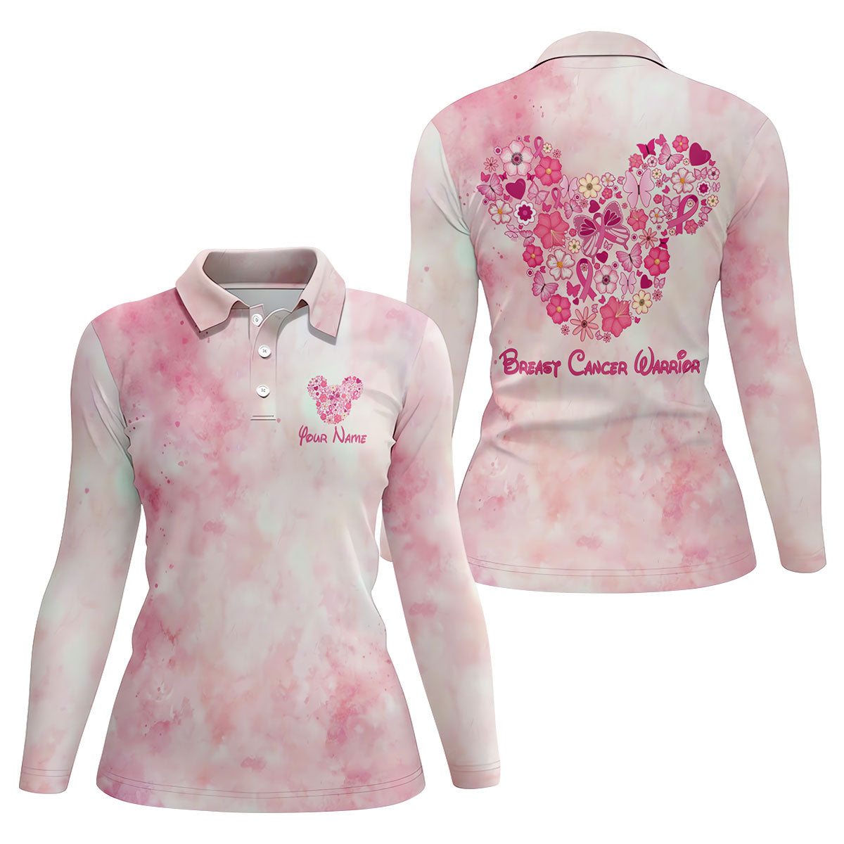 Custom Floral Heart Breast Cancer Polo Shirt, Golf Polo For Women, Women's Golf Apparel