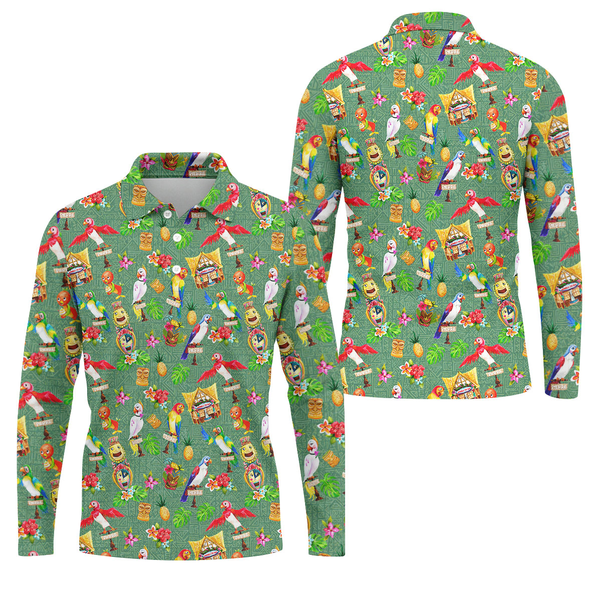 Tropical Tiki Parrot Island Hawaiian Golf Polo Shirt, Golf Shirts For Men, Printed Golf Shirts
